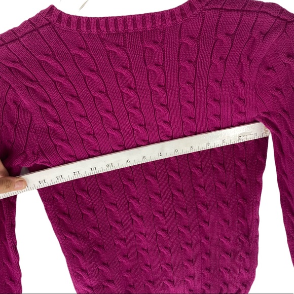 POLO RALPH LAUREN SPORT VNECK LONG SLEEVE CABLE KNOT DEEP FUCHSIA WOMENS SMALL - Picture 4 of 9